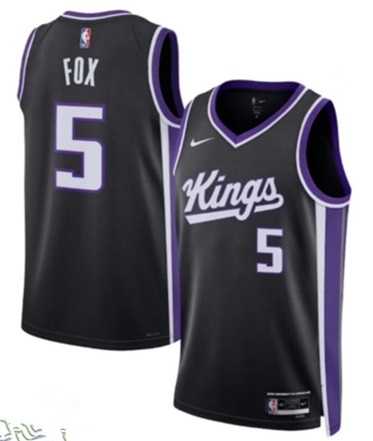 Mens Sacramento Kings #5 DeAaron Fox Black Icon Edition Swingman Stitched Jersey Dzhi